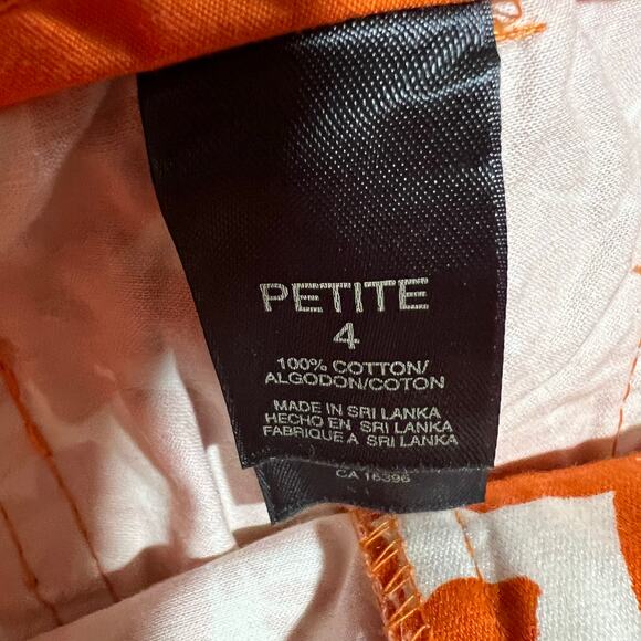 Liz Claiborne Women's Orange Floral Print Skirt Petite 4 Cotton Drawstring - Picture 4 of 6